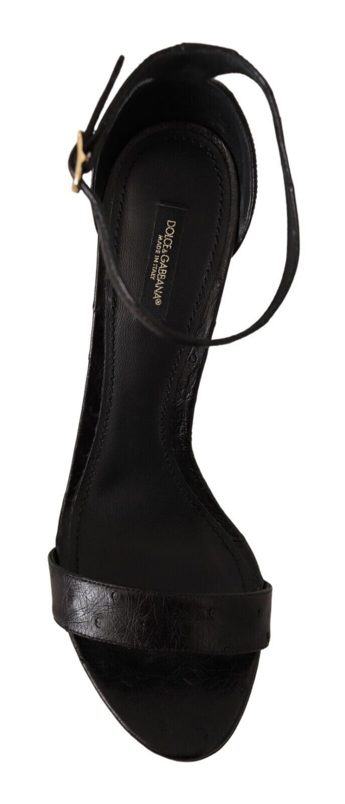 Schwarze Straußenleder-Sandalen mit Knöchelriemen