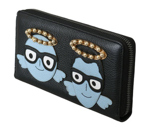 Schwarz-blaues Leder #DGFAMILY Continental-Geldbörse mit Reißverschluss