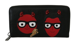 Schwarz-rotes Leder #DGFAMILY Continental-Geldbörse mit Reißverschluss