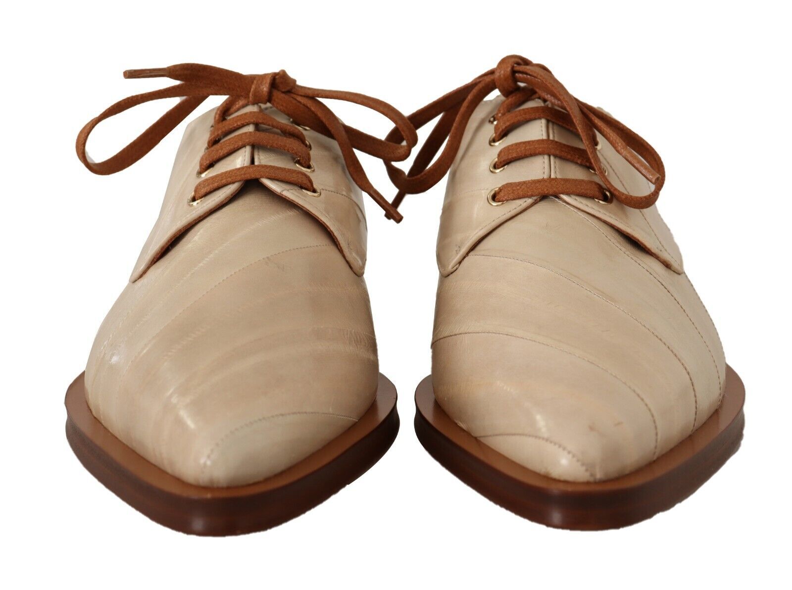 Weiße, formelle flache Schnürschuhe aus Aalleder