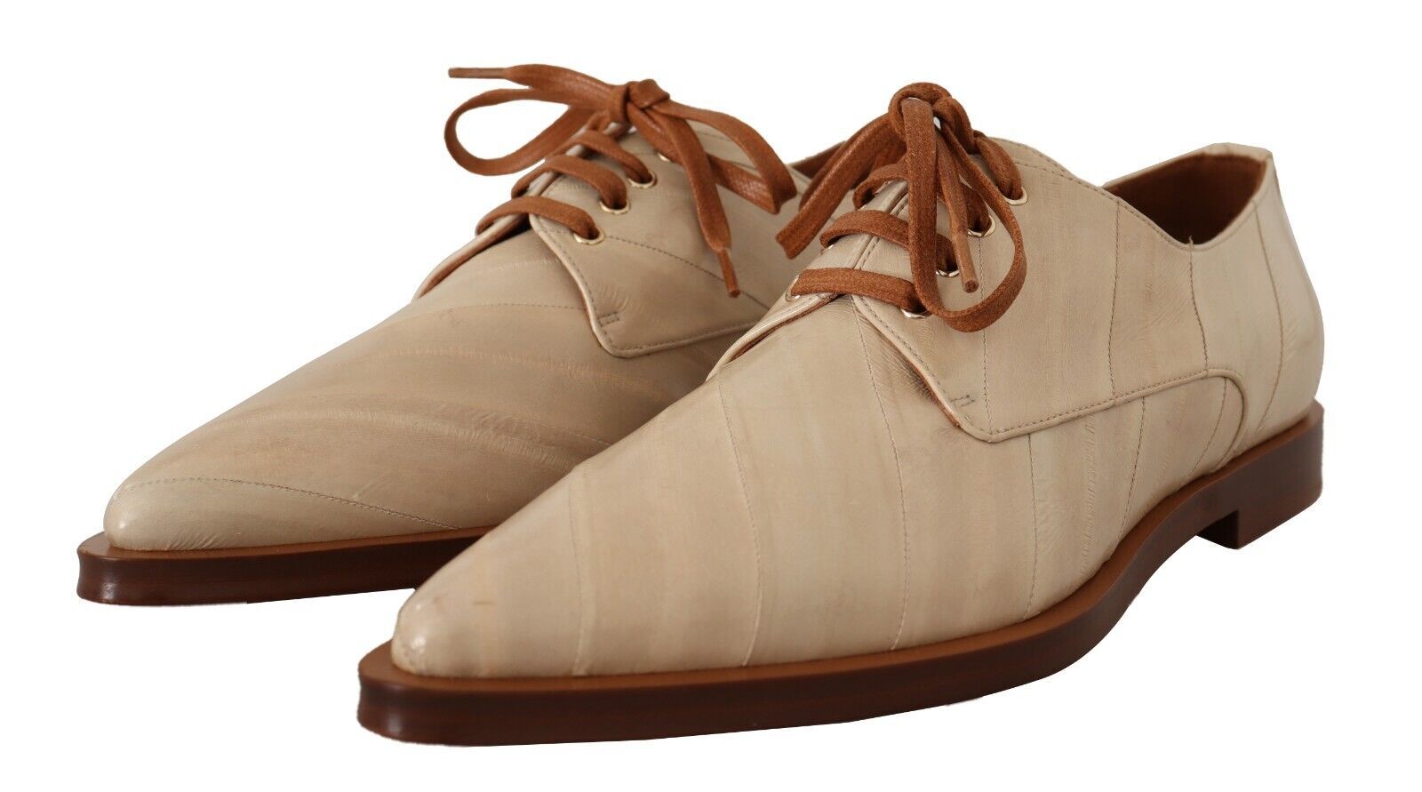 Weiße, formelle flache Schnürschuhe aus Aalleder