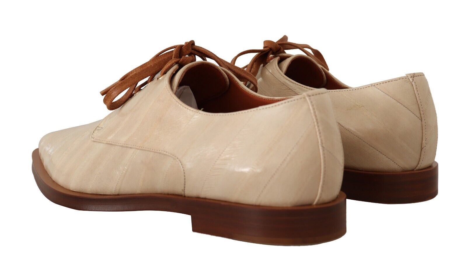 Weiße, formelle flache Schnürschuhe aus Aalleder