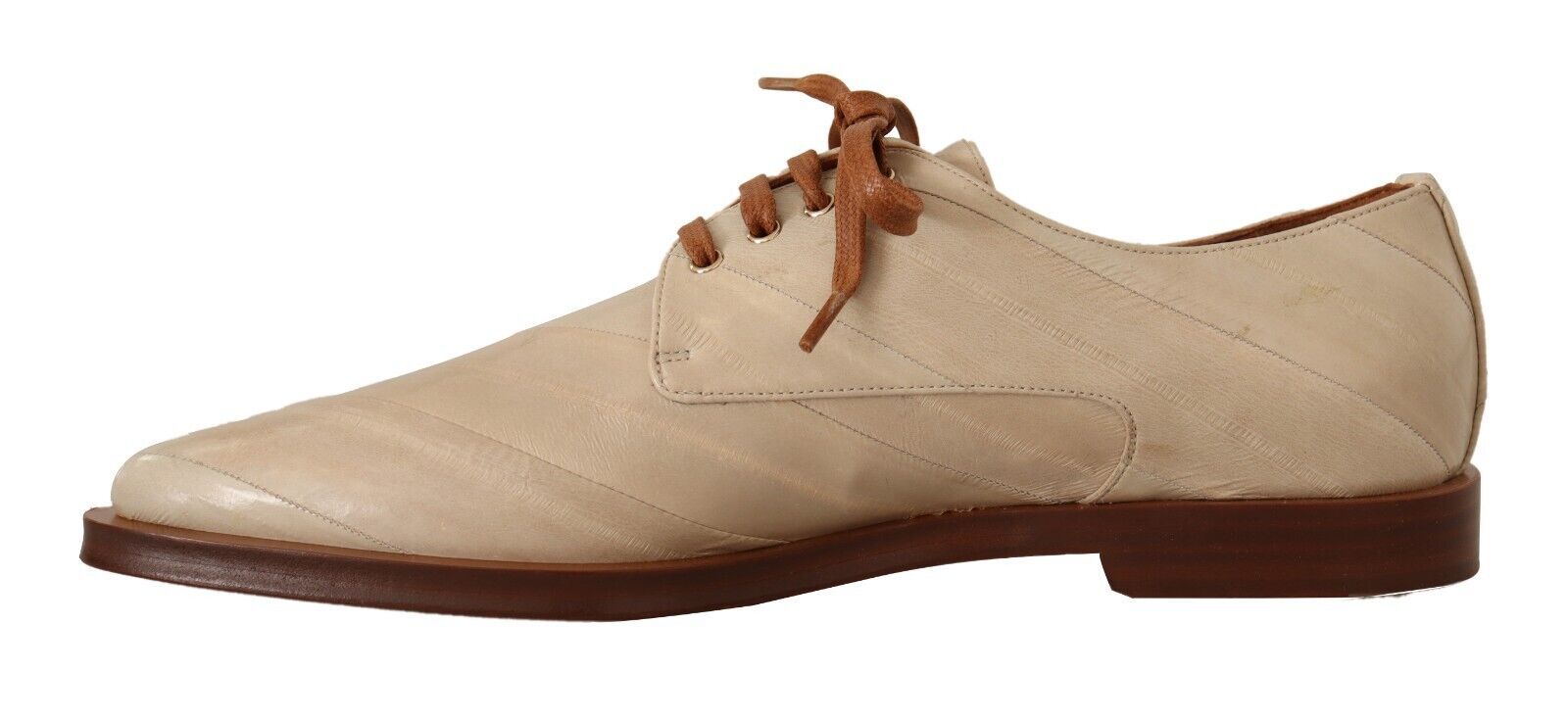 Weiße, formelle flache Schnürschuhe aus Aalleder