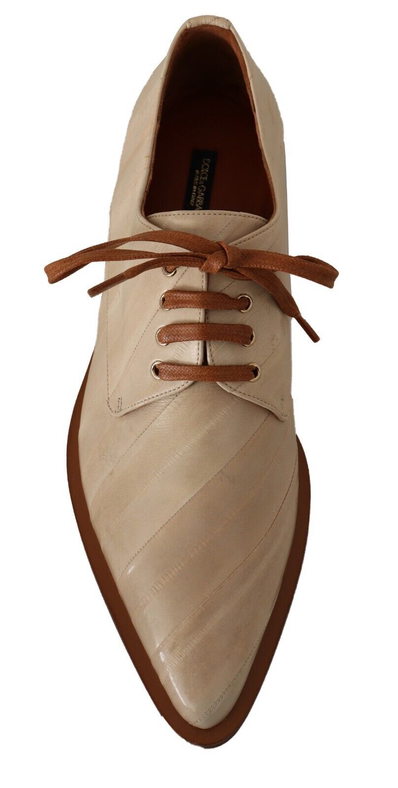 Weiße, formelle flache Schnürschuhe aus Aalleder