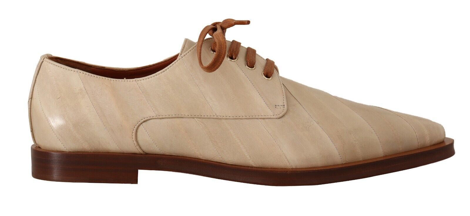 Weiße, formelle flache Schnürschuhe aus Aalleder