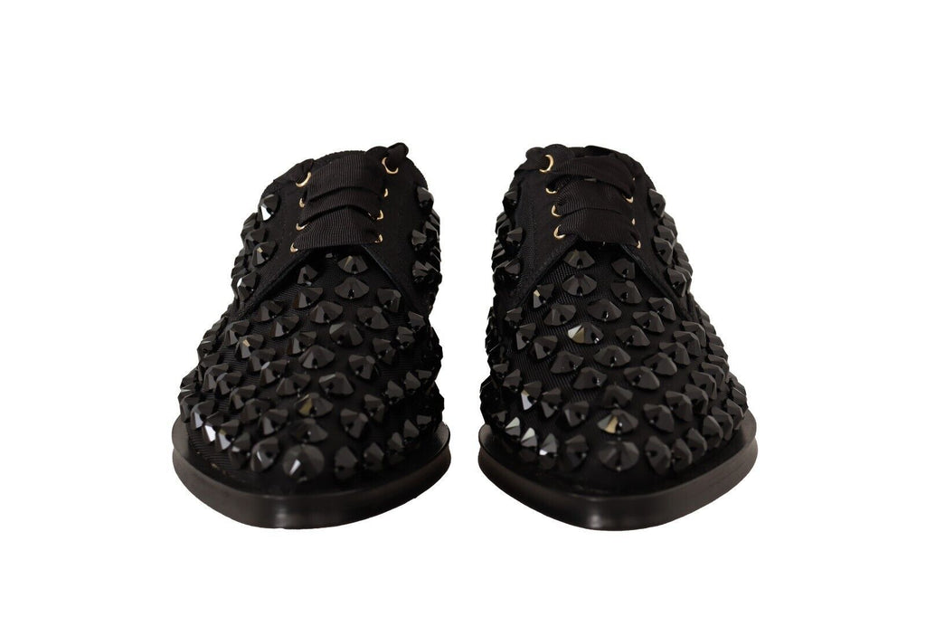 Schwarze, formelle flache Schnürschuhe mit Nieten