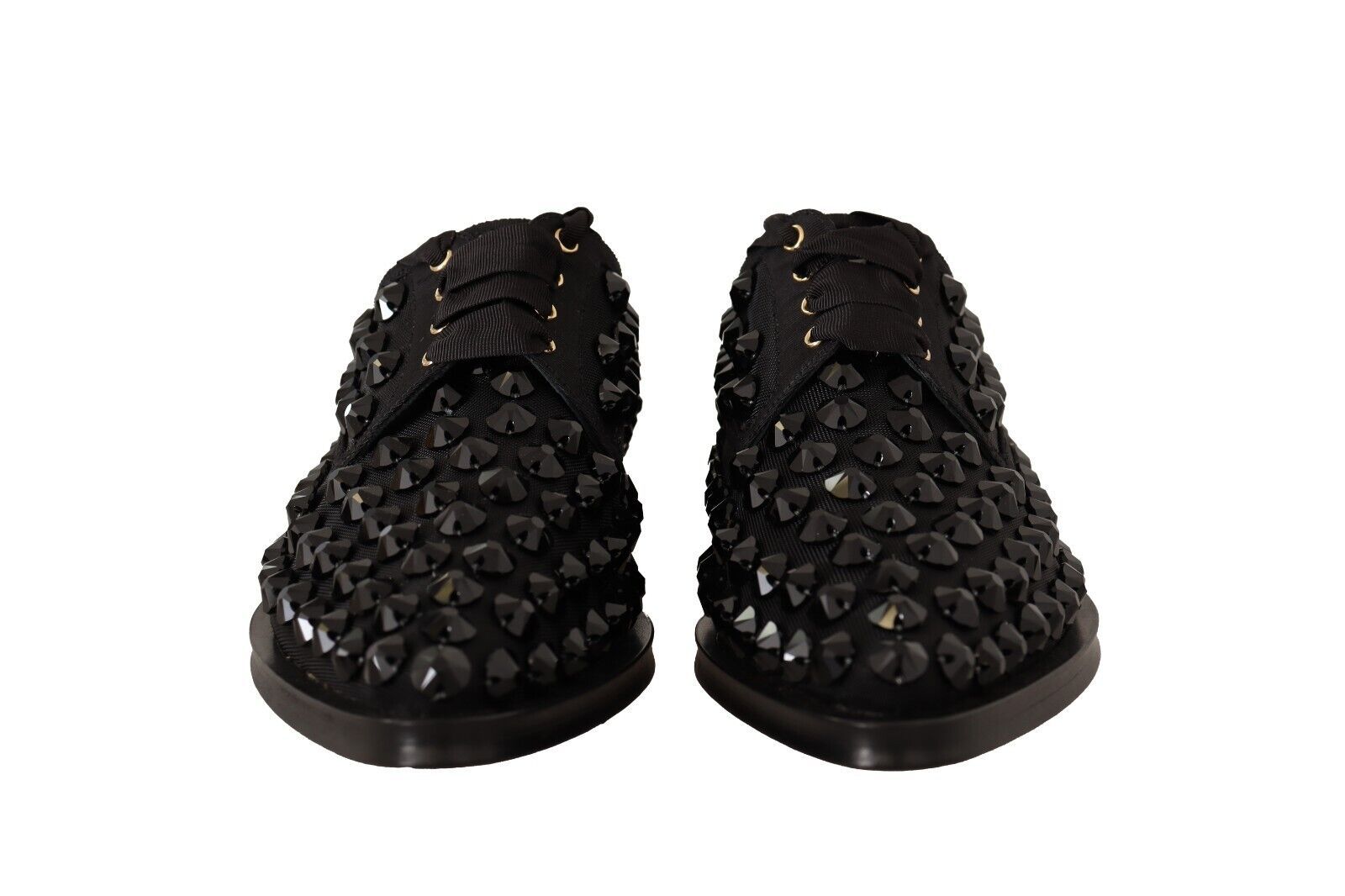 Schwarze, formelle flache Schnürschuhe mit Nieten