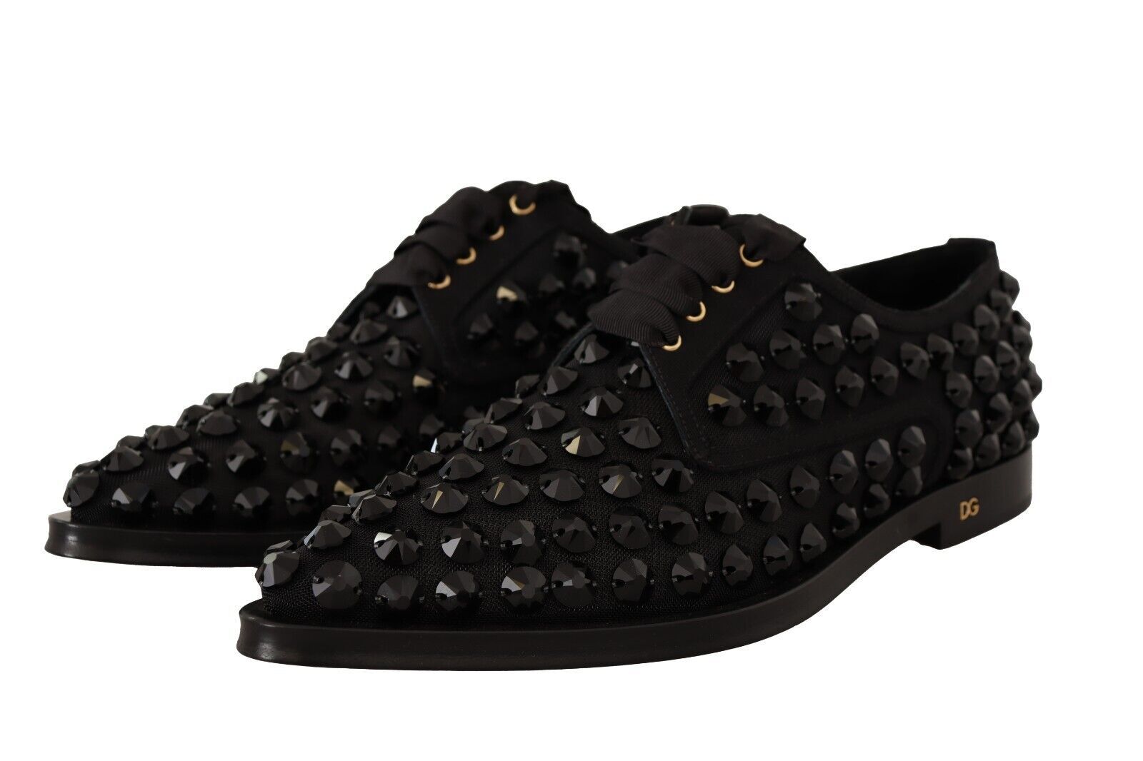 Schwarze, formelle flache Schnürschuhe mit Nieten