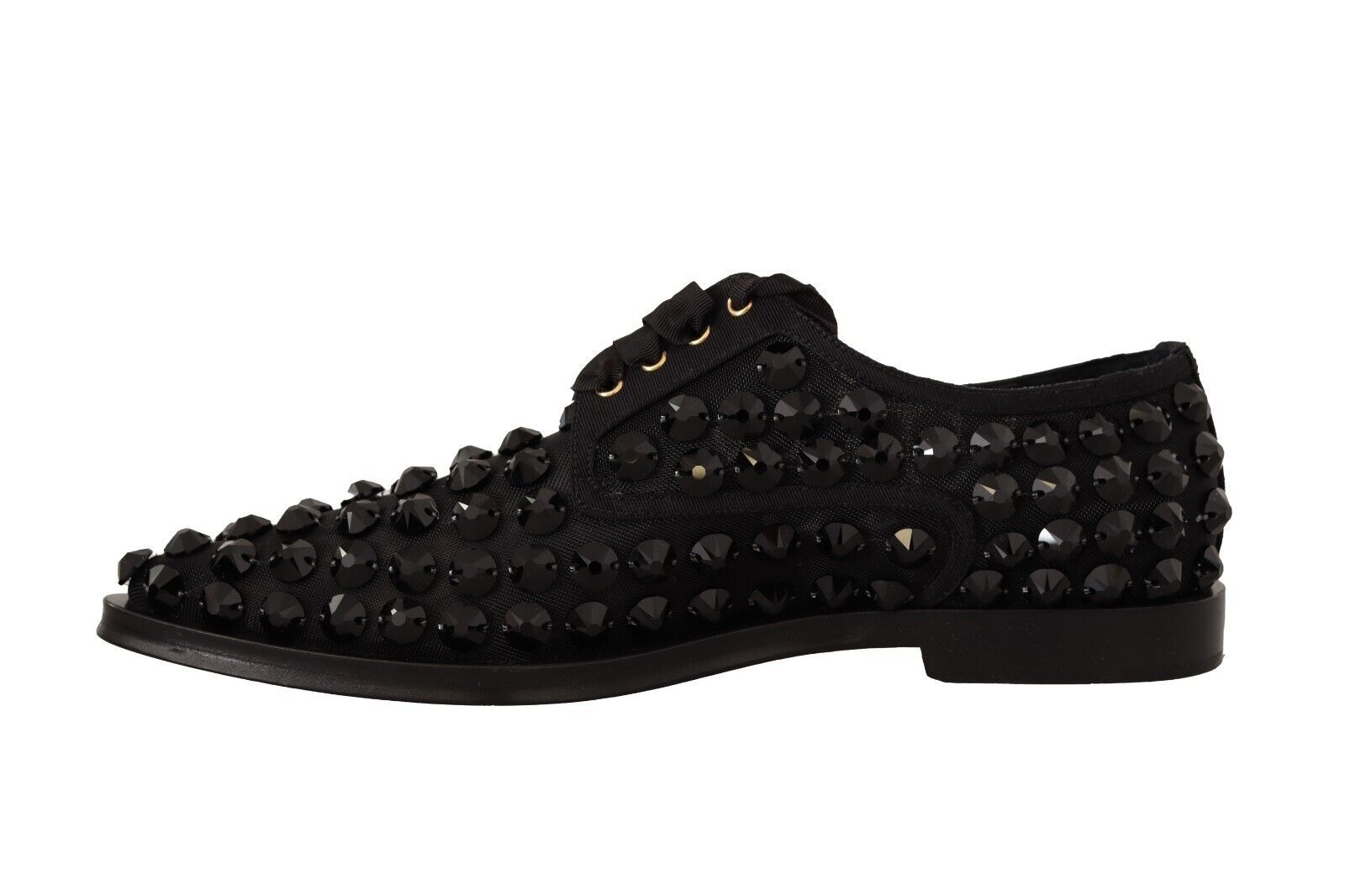 Schwarze, formelle flache Schnürschuhe mit Nieten