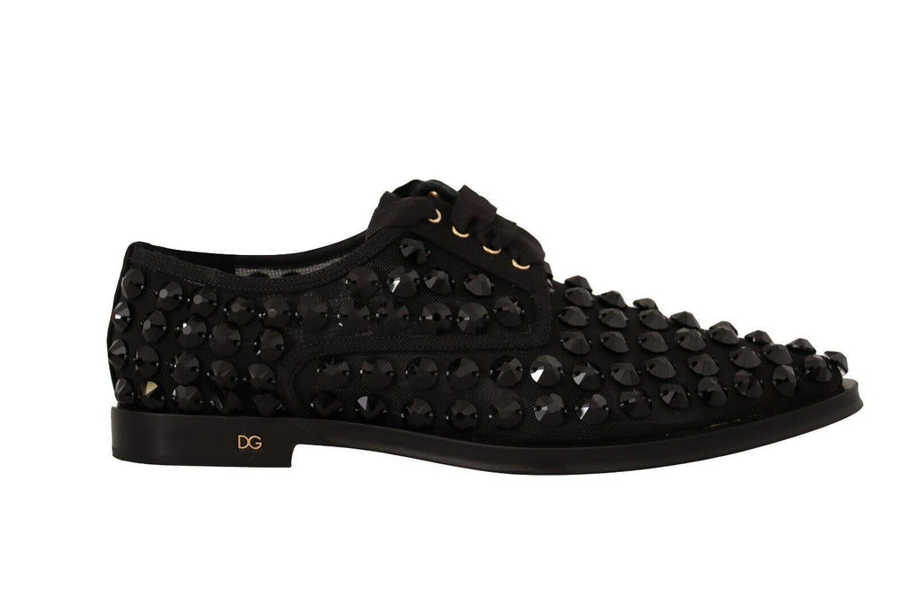 Schwarze, formelle flache Schnürschuhe mit Nieten