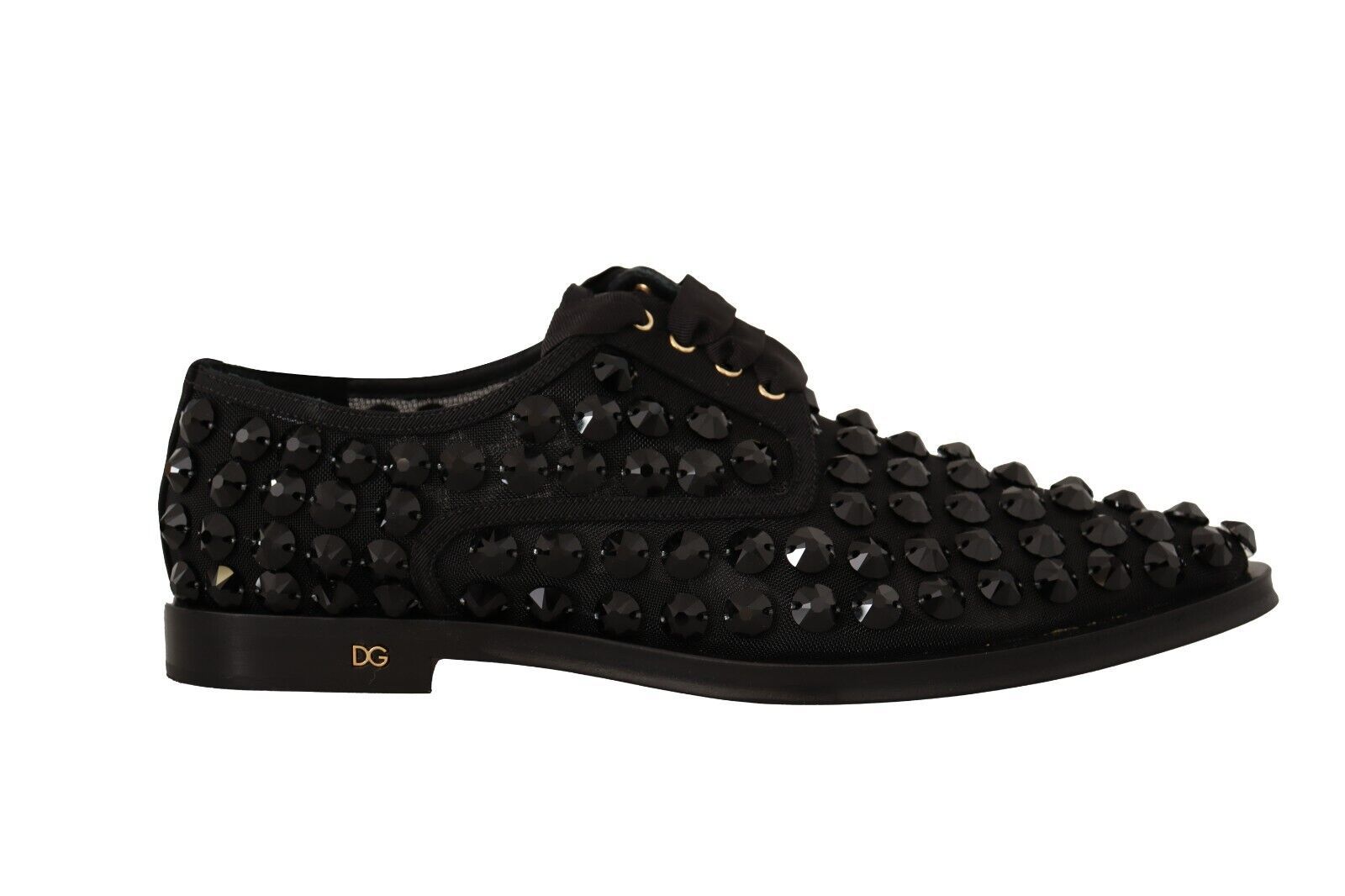 Schwarze, formelle flache Schnürschuhe mit Nieten