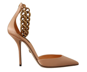Beige High Heels mit Knöchelriemen und Kettenriemen