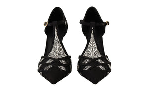 Schwarze Kristalle T-Riemen Heels Pumps Schuhe