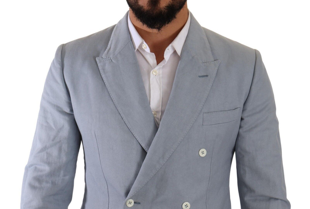 Blauer Slim Fit-Jackenmantel aus Baumwollleinen