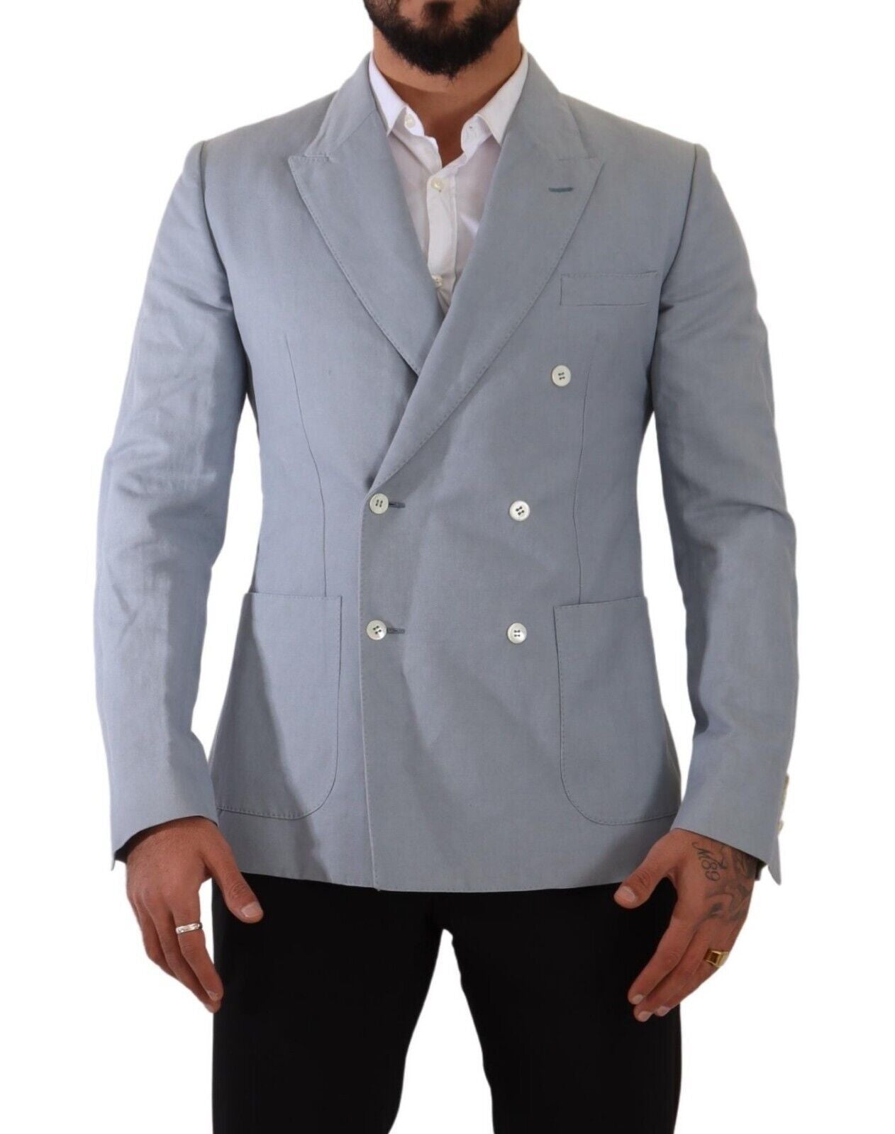 Blauer Slim Fit-Jackenmantel aus Baumwollleinen