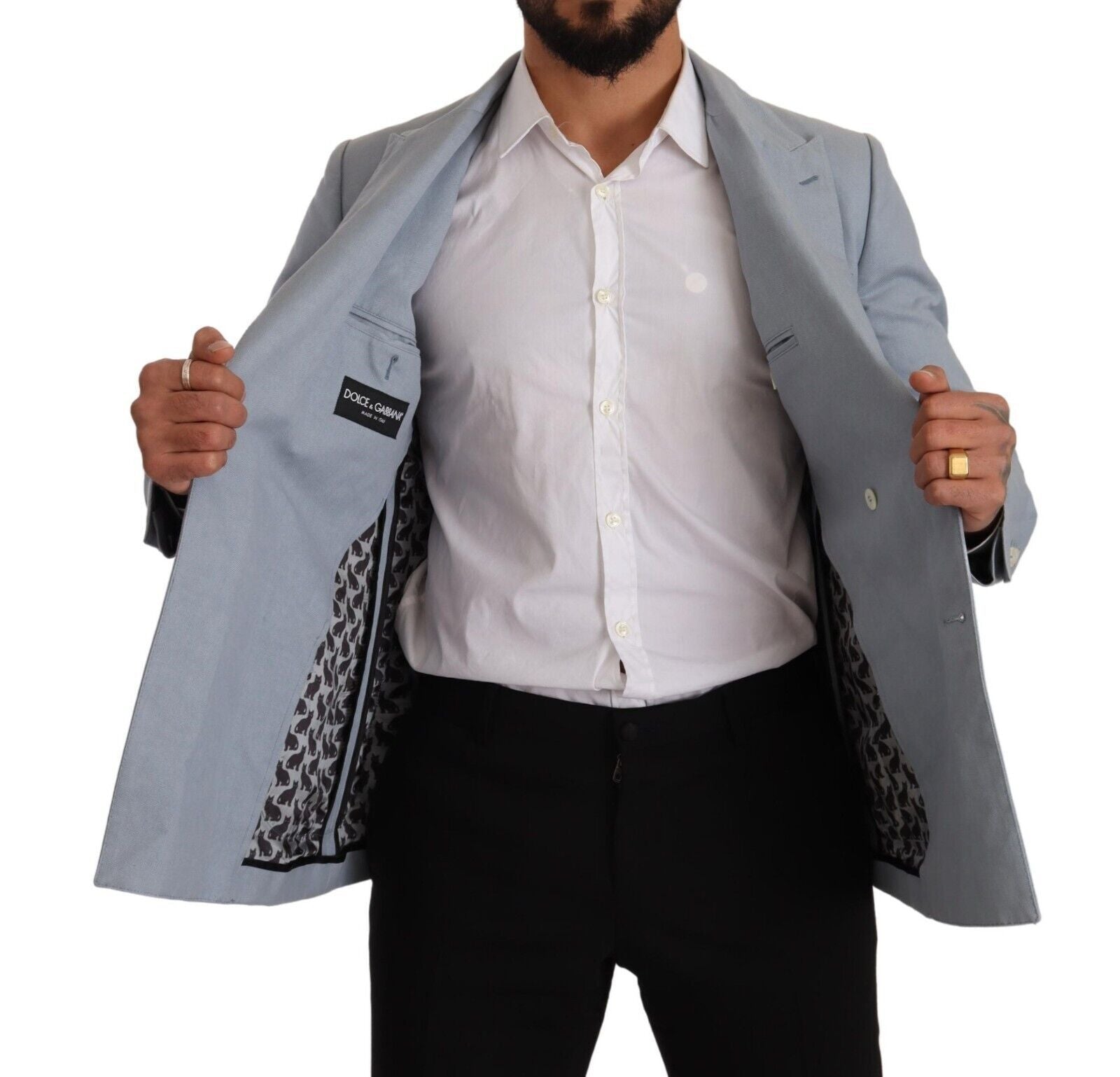Blauer Slim Fit-Jackenmantel aus Baumwollleinen