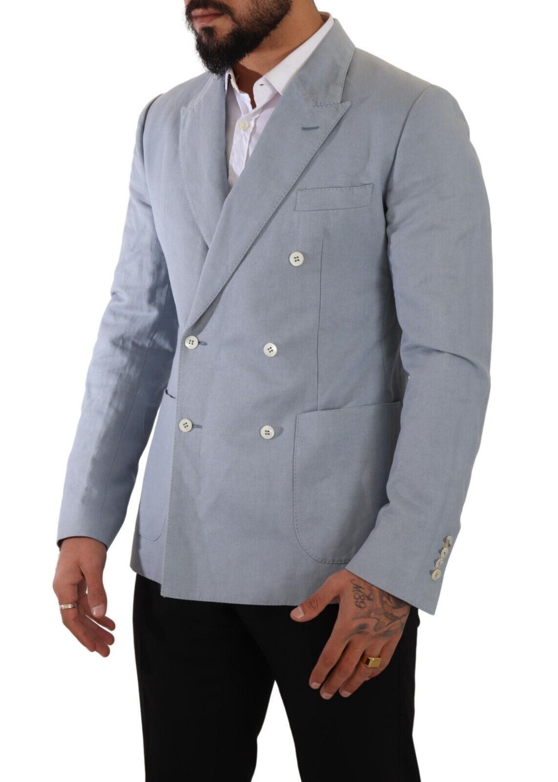 Blauer Slim Fit-Jackenmantel aus Baumwollleinen