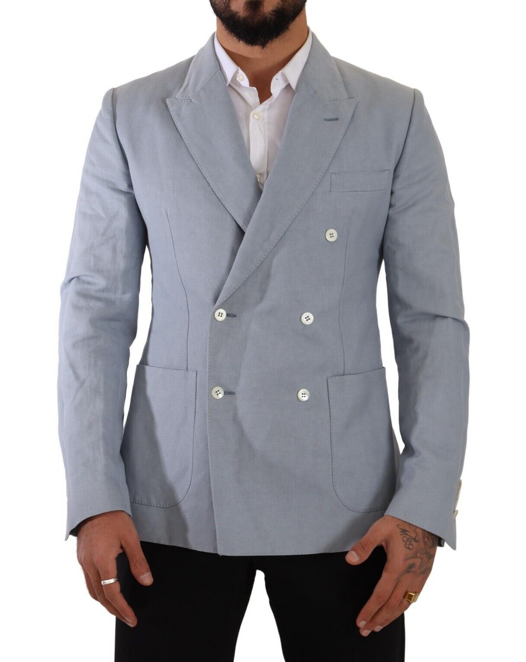 Blauer Slim Fit-Jackenmantel aus Baumwollleinen