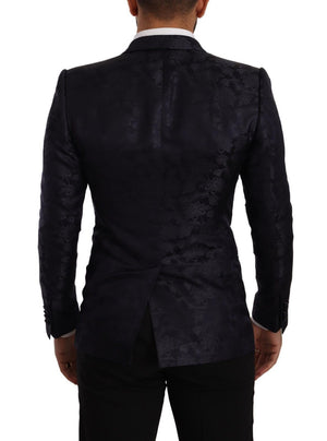 Blauer Jacquard-Seidenmantel mit Blumenmuster MARTINI Blazer