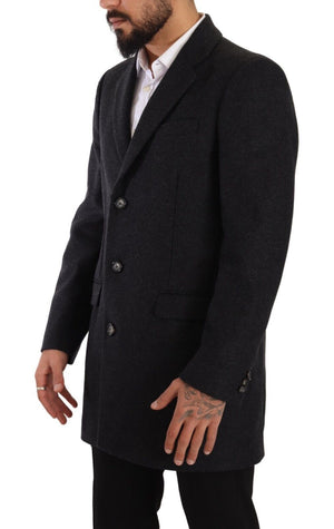 Dunkelgraue Trenchcoat-Herrenjacke aus Wolle