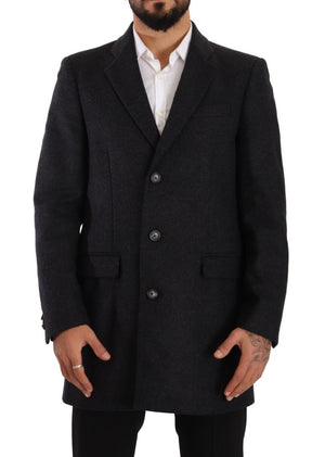 Dunkelgraue Trenchcoat-Herrenjacke aus Wolle