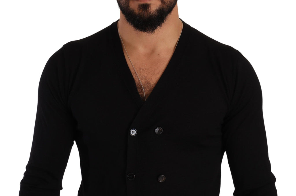 Schwarzer Kaschmir-Cardigan mit Knopfleiste