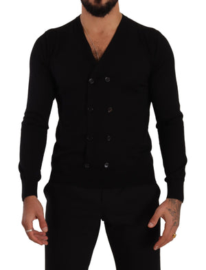 Schwarzer Kaschmir-Cardigan mit Knopfleiste