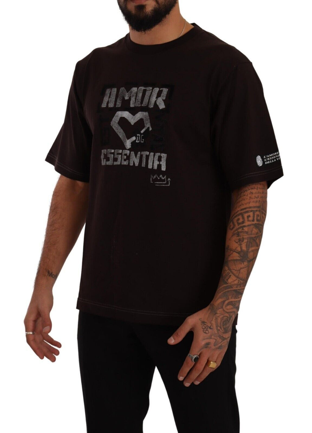 Bordeauxfarbenes T-Shirt mit Rundhalsausschnitt aus Baumwolle mit L-Amore-Print