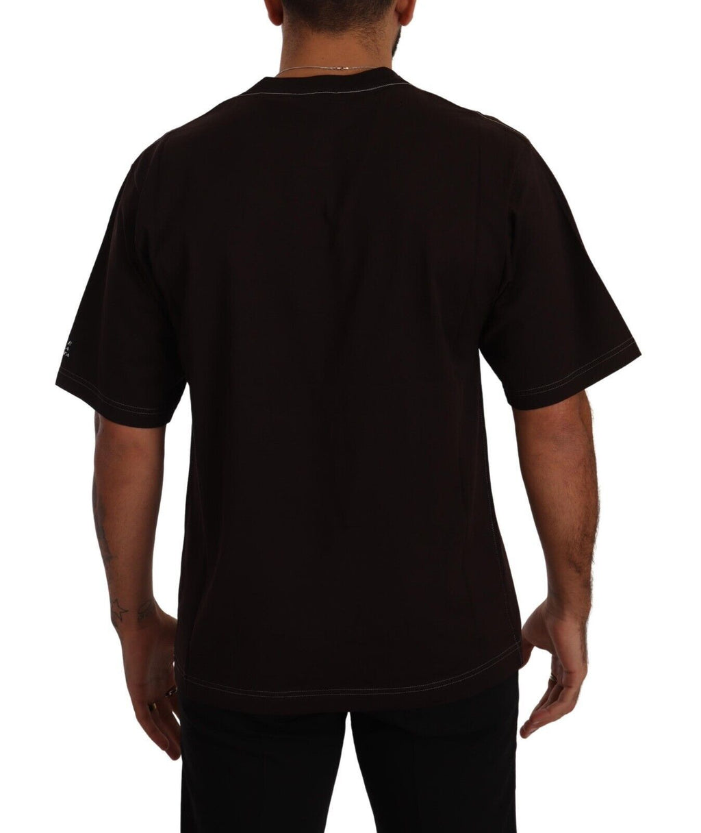 Bordeauxfarbenes T-Shirt mit Rundhalsausschnitt aus Baumwolle mit L-Amore-Print