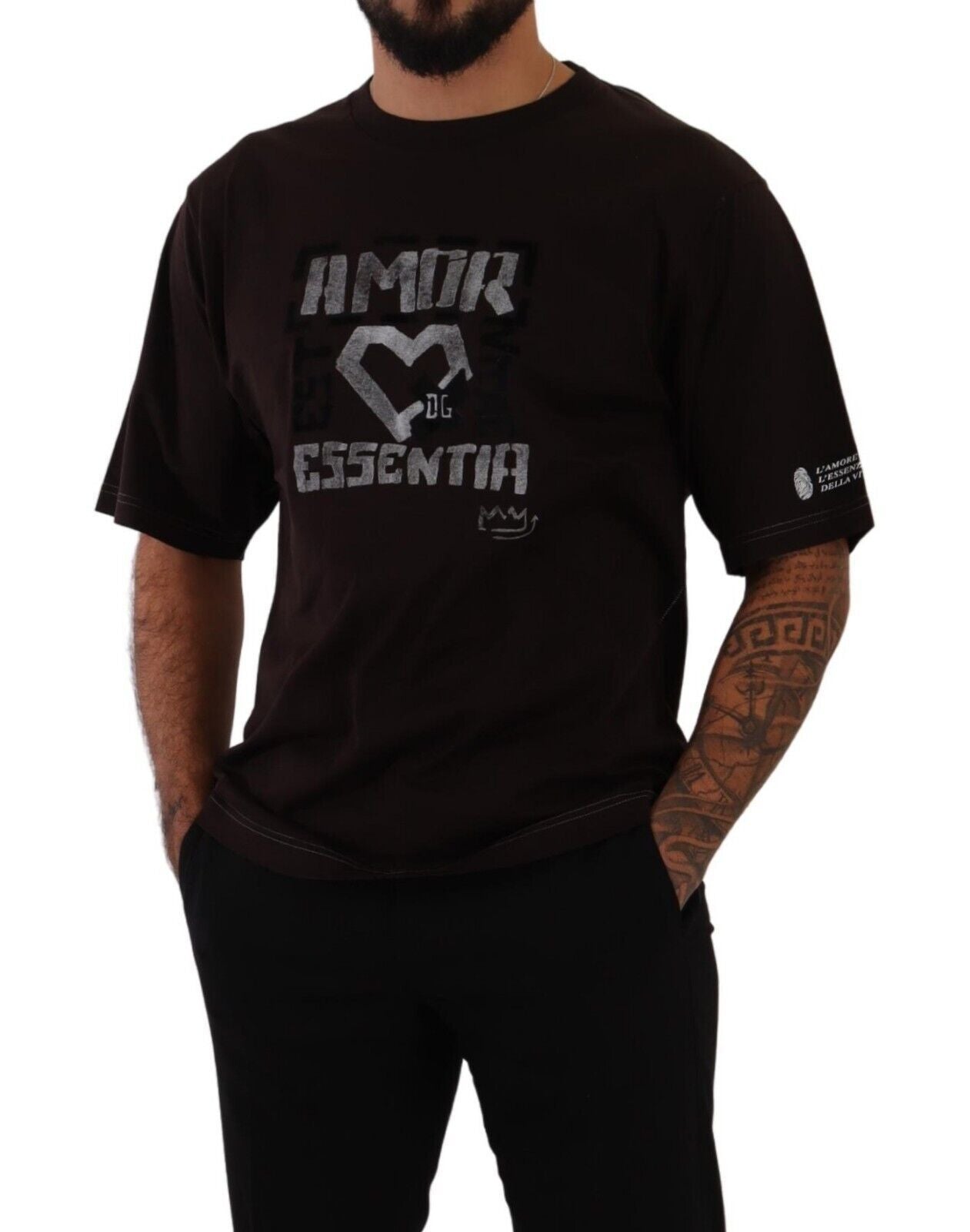 Bordeauxfarbenes T-Shirt mit Rundhalsausschnitt aus Baumwolle mit L-Amore-Print