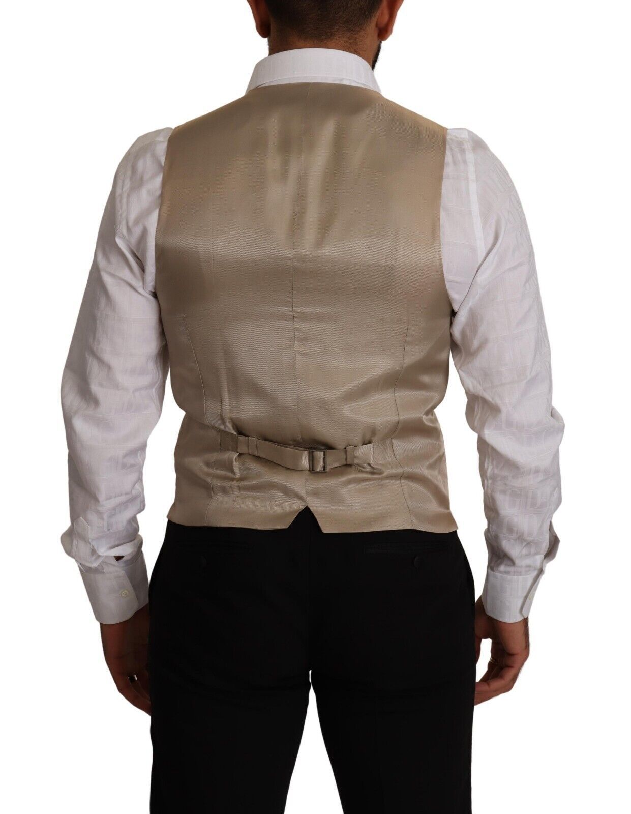 Beige Slim Fit Weste aus Baumwolle und Seide