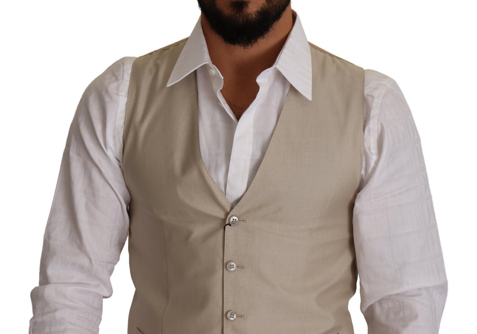 Beige Slim Fit Weste aus Baumwolle und Seide