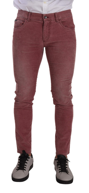 Pink Corduroy Cotton Skinny Men Denim Jeans