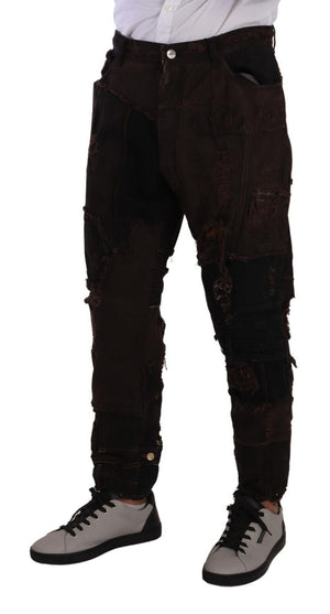 Braune Jeans aus Baumwolle im Used-Look im Regular-Denim