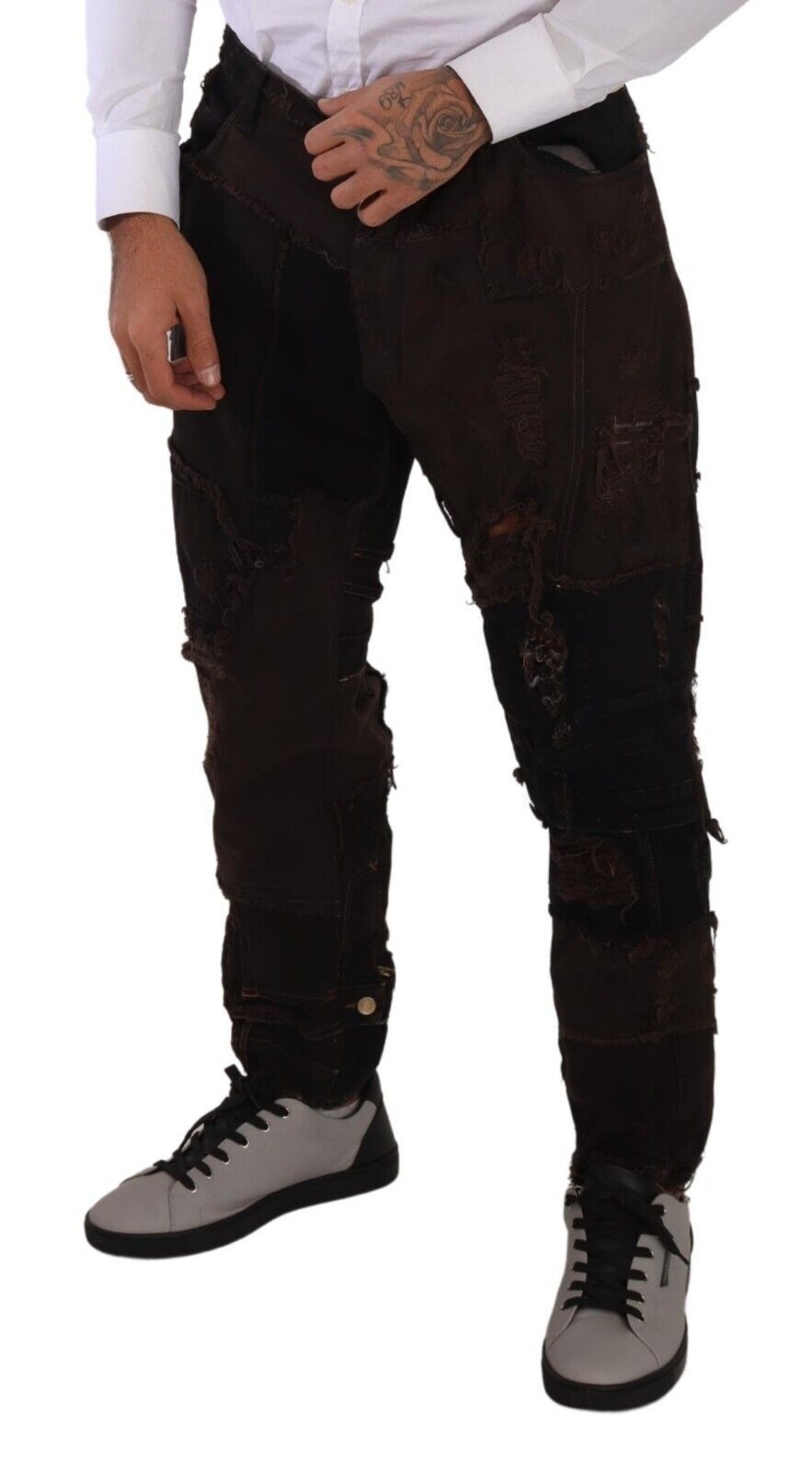 Braune Jeans aus Baumwolle im Used-Look im Regular-Denim