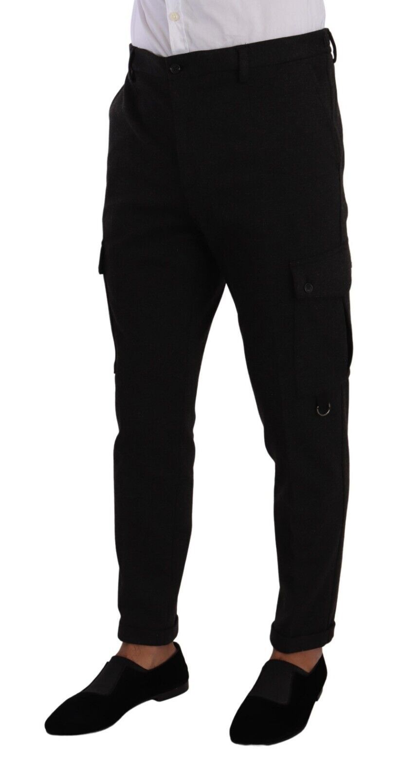 Schwarze Viskose Cargo Skinny Herrenhose