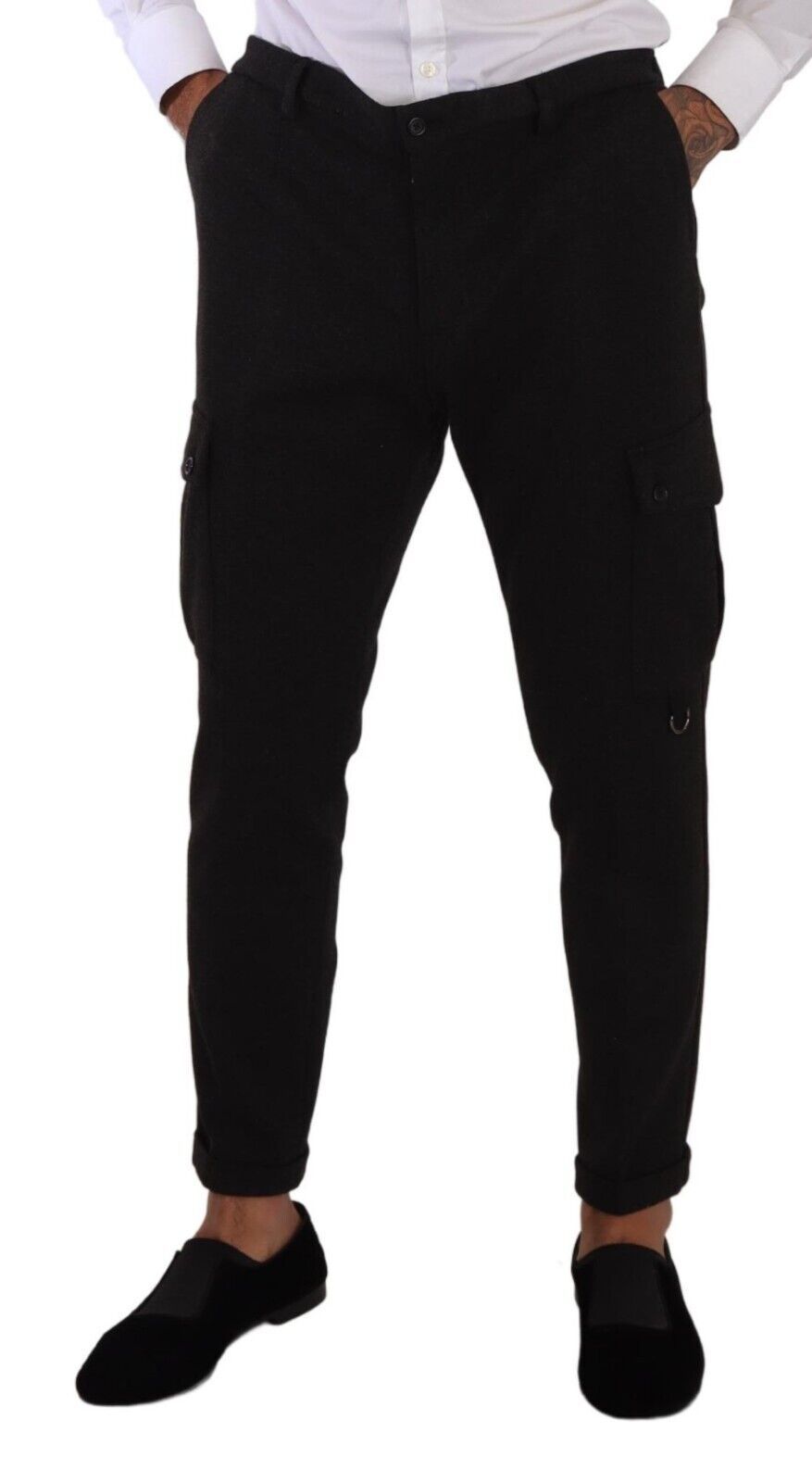 Schwarze Viskose Cargo Skinny Herrenhose