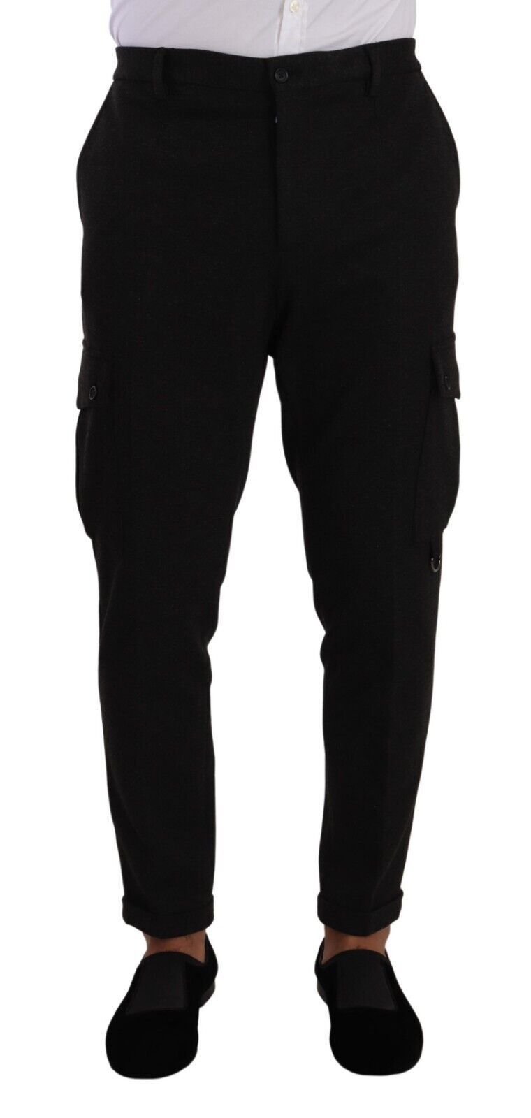 Schwarze Viskose Cargo Skinny Herrenhose