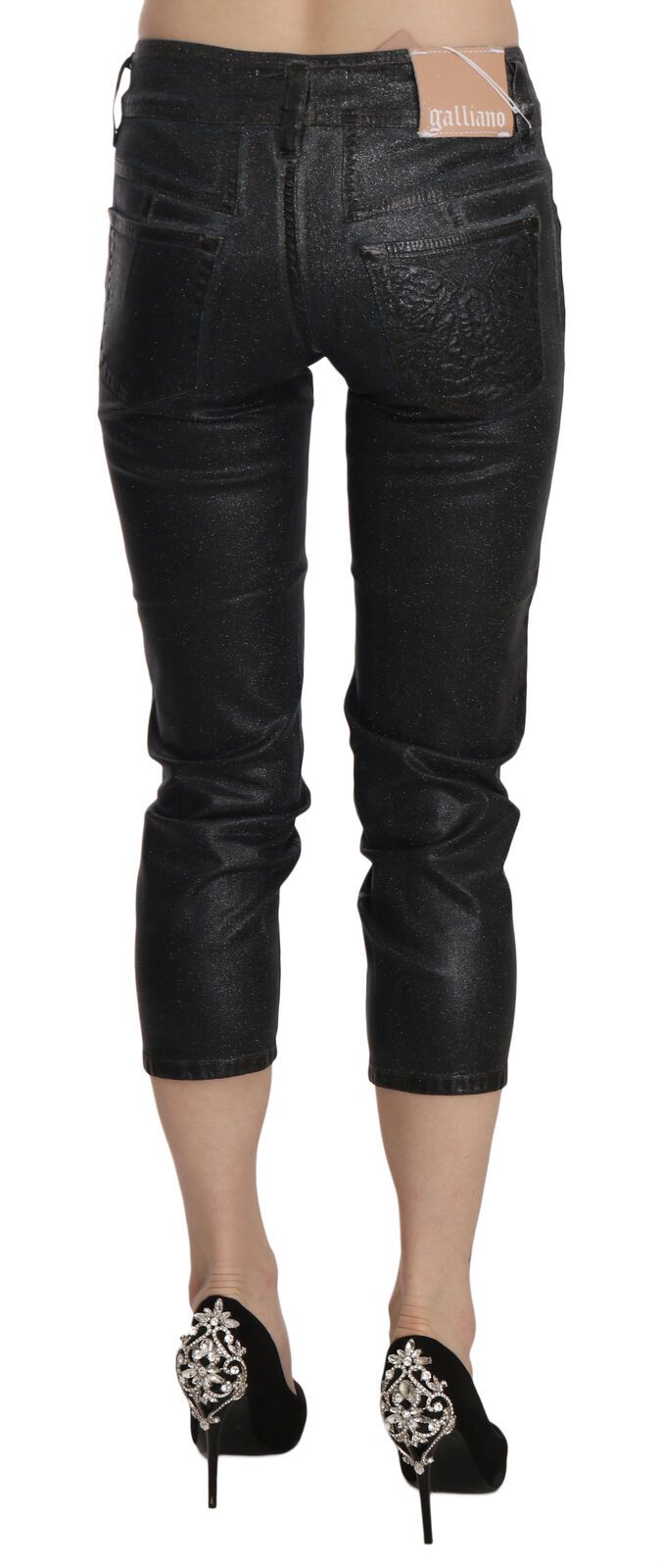 Schwarze, verwaschene, verkürzte Jeanshose mit schmalem Bein und mittlerer Taille