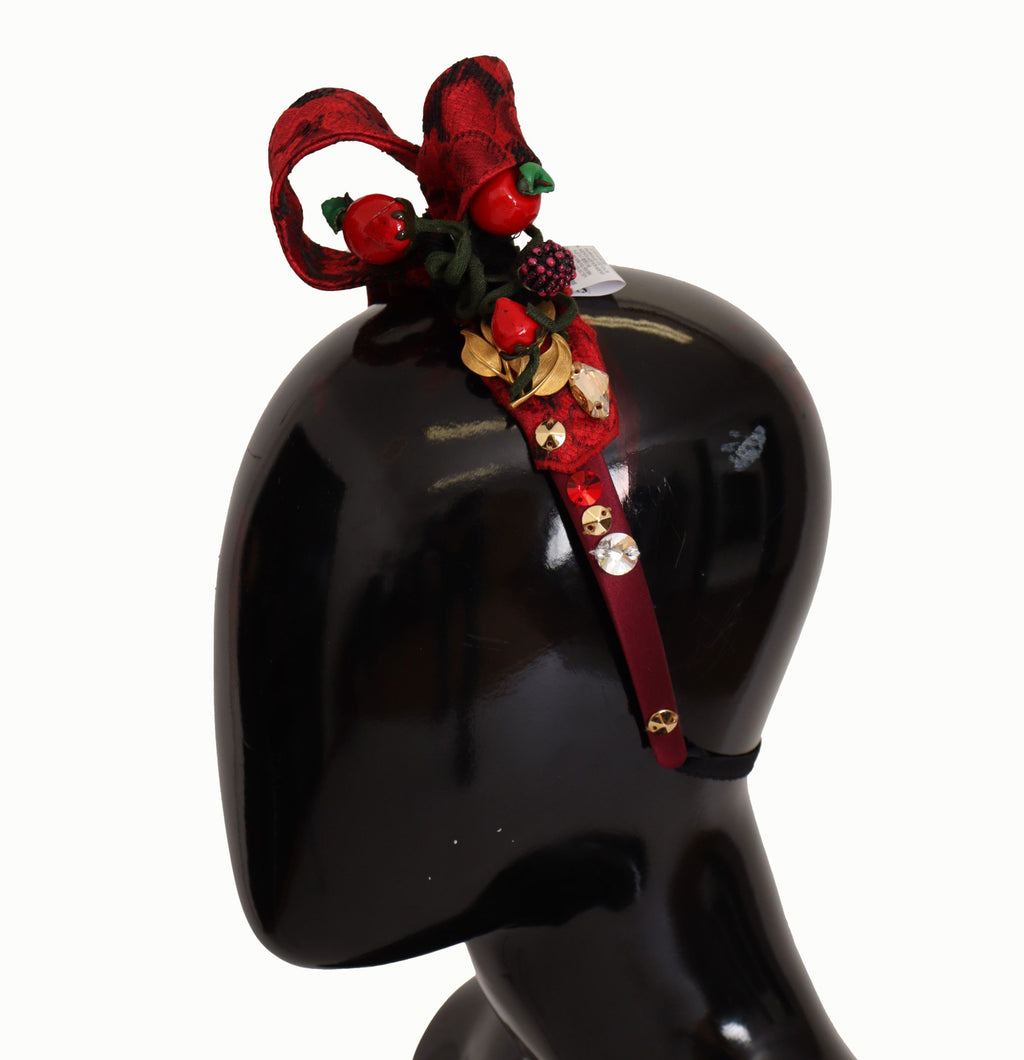 Kirschrotes Seiden-Kristallschleifen-Logo-Diadem-Tiara-Stirnband