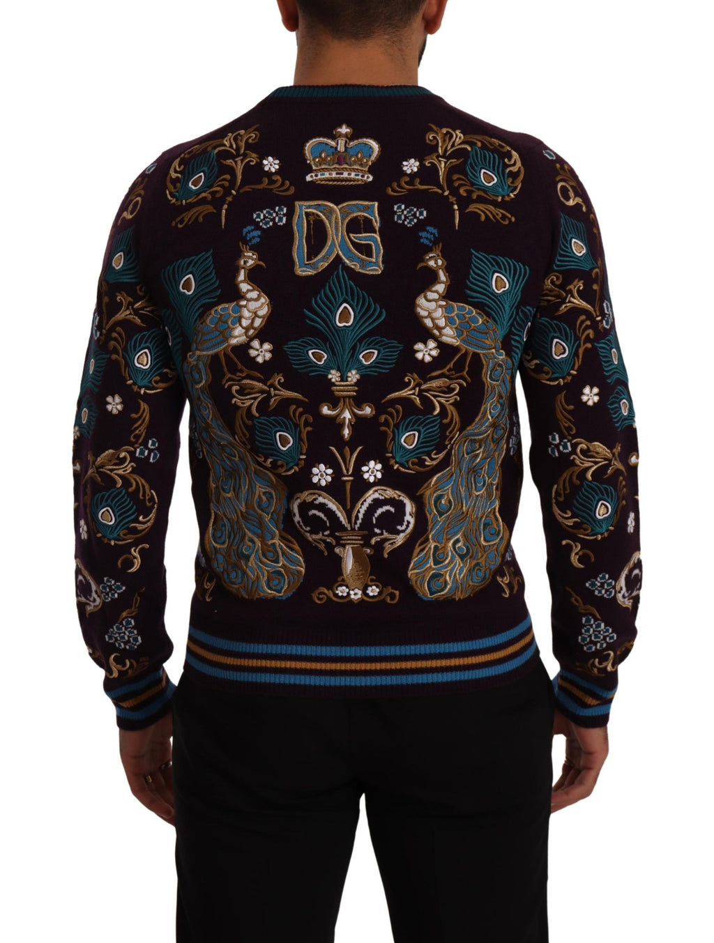 Bordeauxfarbener Kaschmirpullover mit DG-Kronenstickerei