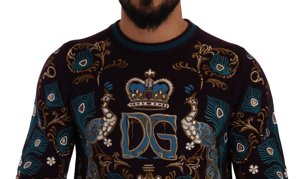 Bordeauxfarbener Kaschmirpullover mit DG-Kronenstickerei