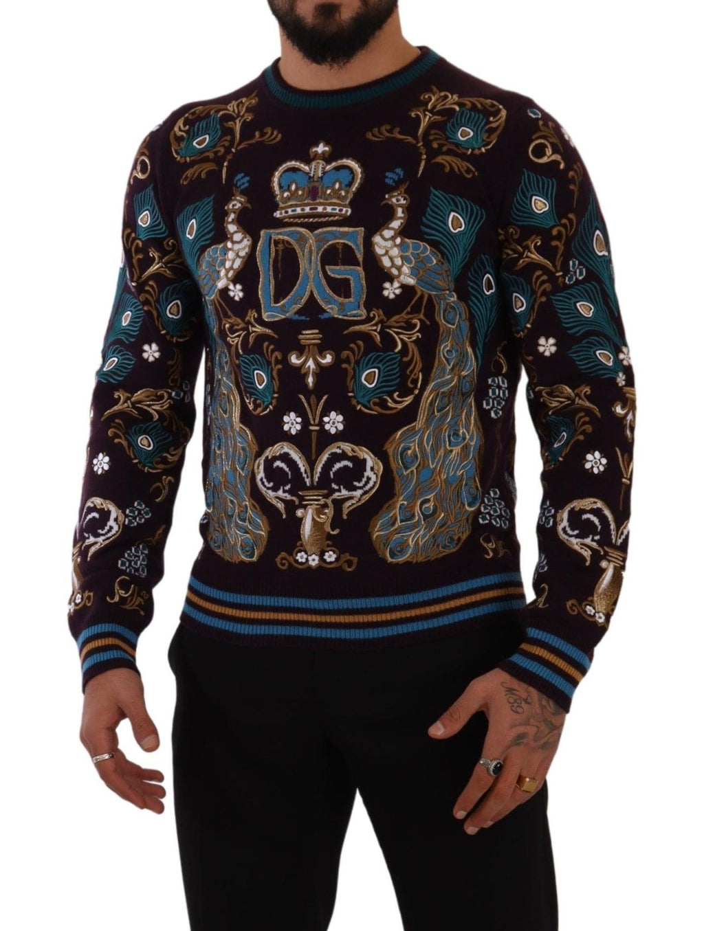 Bordeauxfarbener Kaschmirpullover mit DG-Kronenstickerei