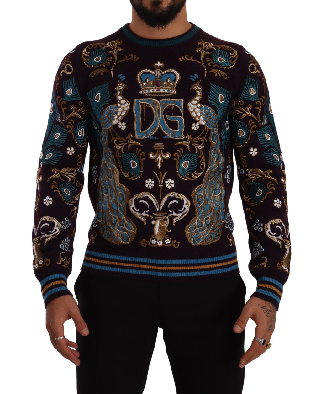 Bordeauxfarbener Kaschmirpullover mit DG-Kronenstickerei