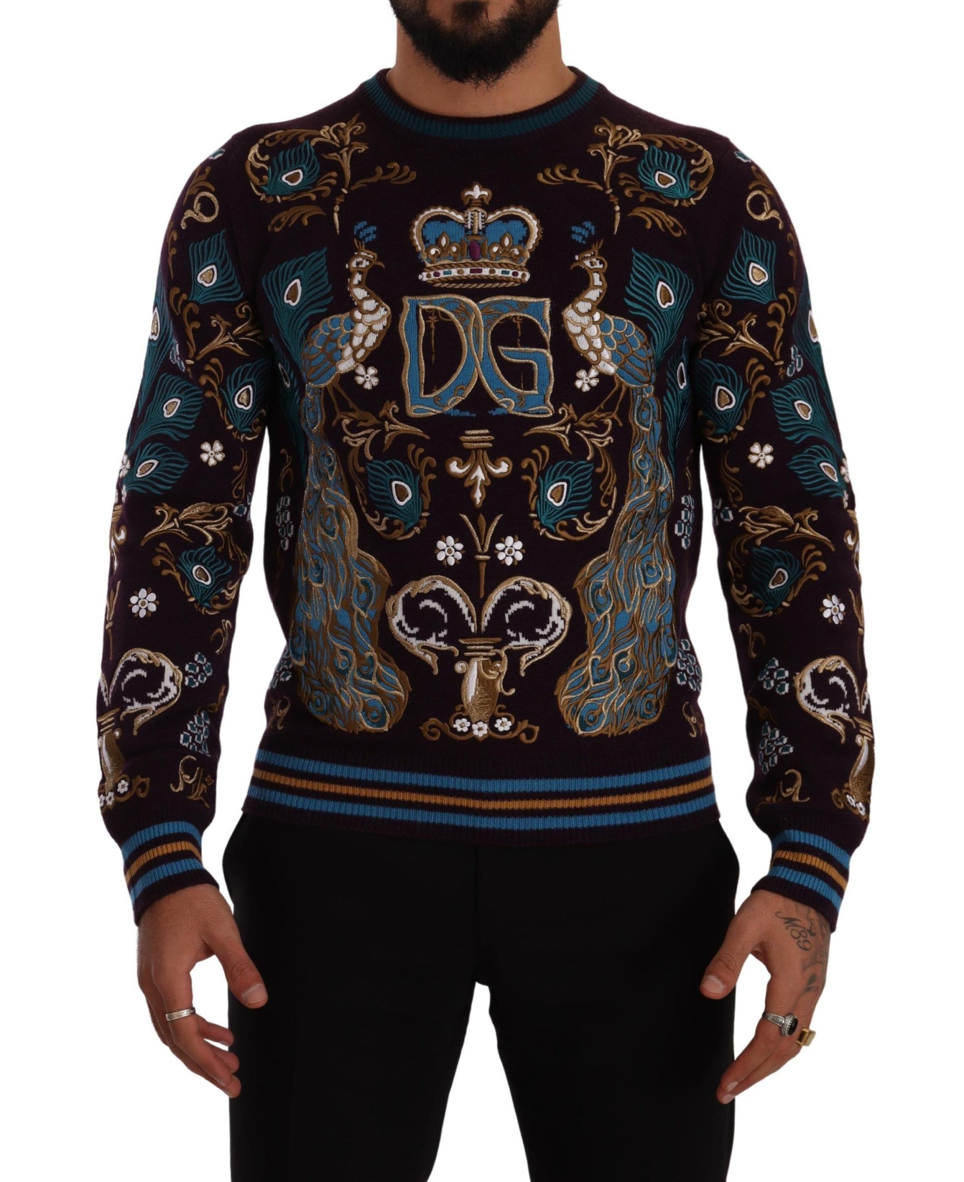 Bordeauxfarbener Kaschmirpullover mit DG-Kronenstickerei