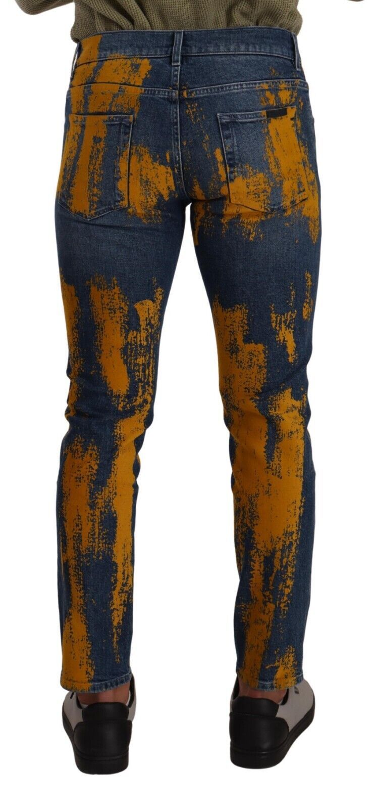Blau-gelb gefärbte Skinny-Jeans aus Baumwolle für Herren
