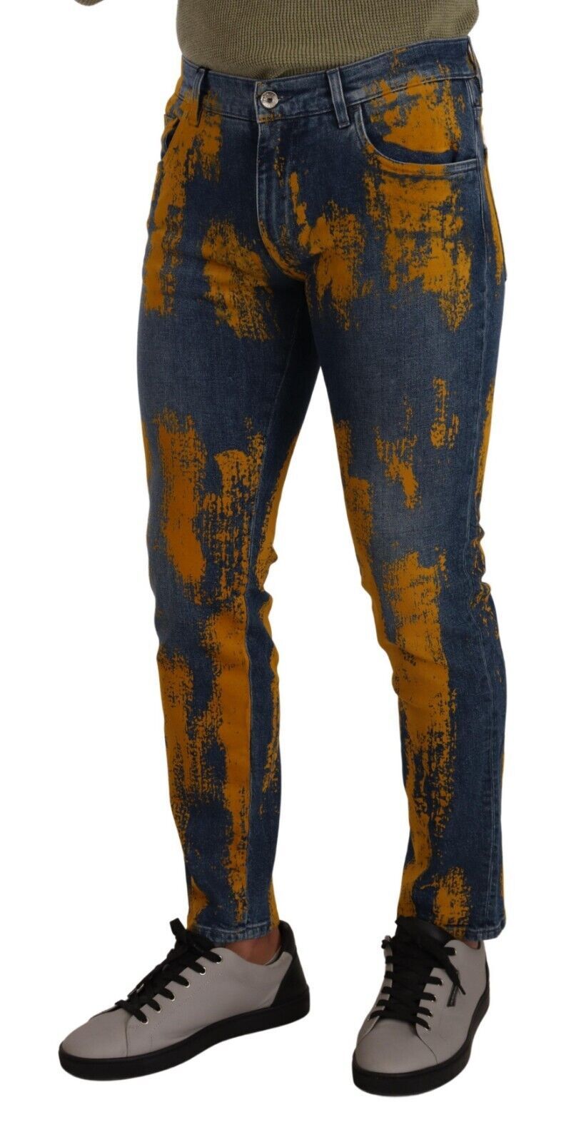 Blau-gelb gefärbte Skinny-Jeans aus Baumwolle für Herren