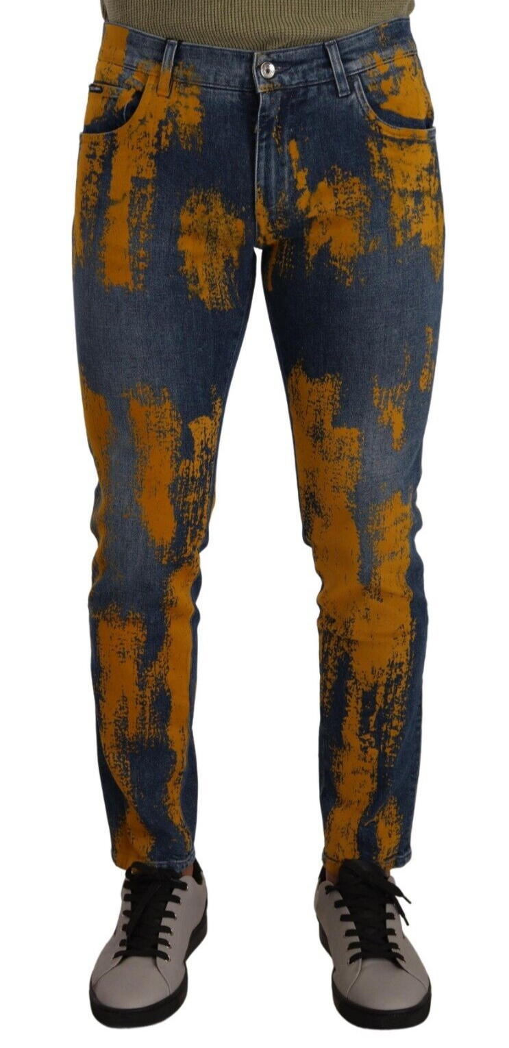 Blau-gelb gefärbte Skinny-Jeans aus Baumwolle für Herren