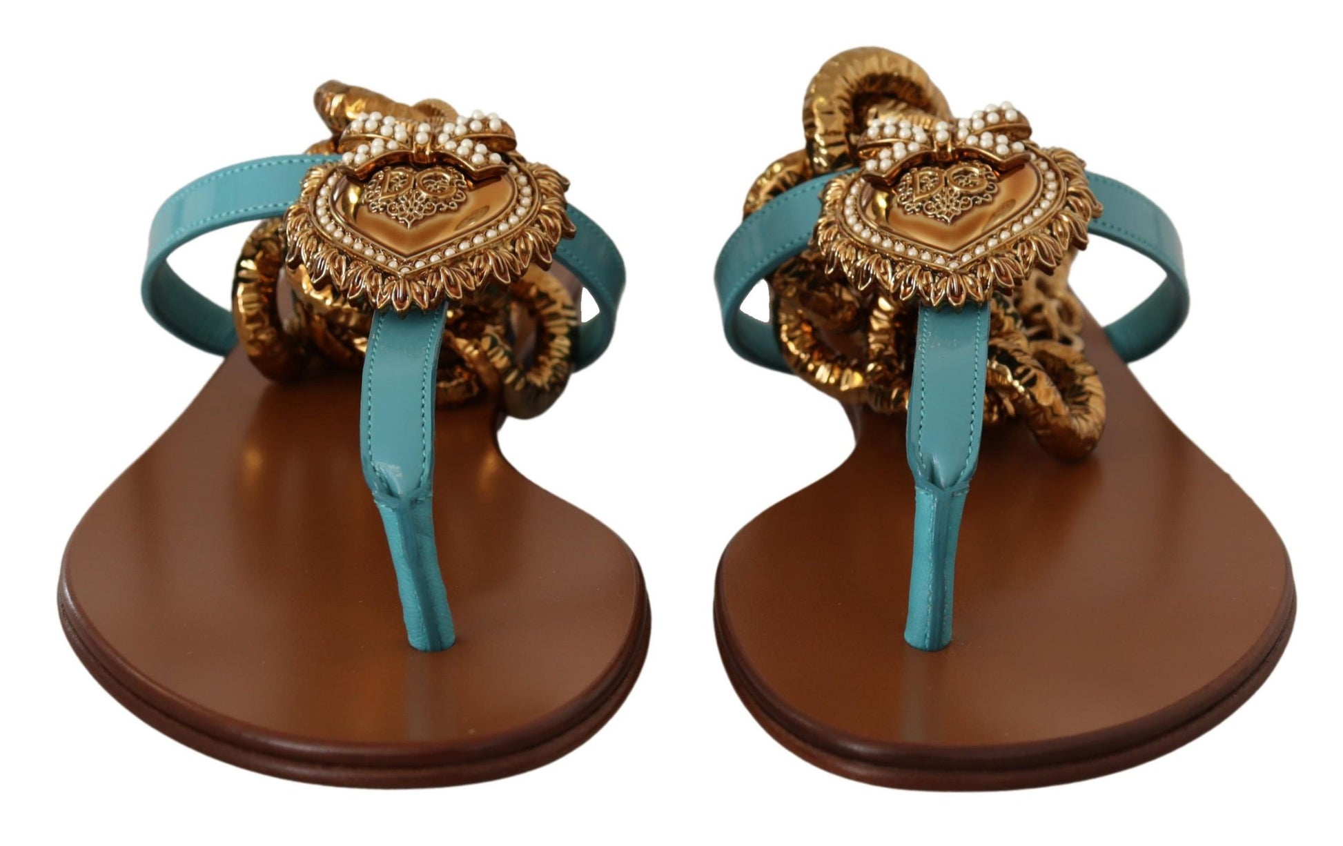 Blaue flache Sandalen „Devotion“ aus Leder