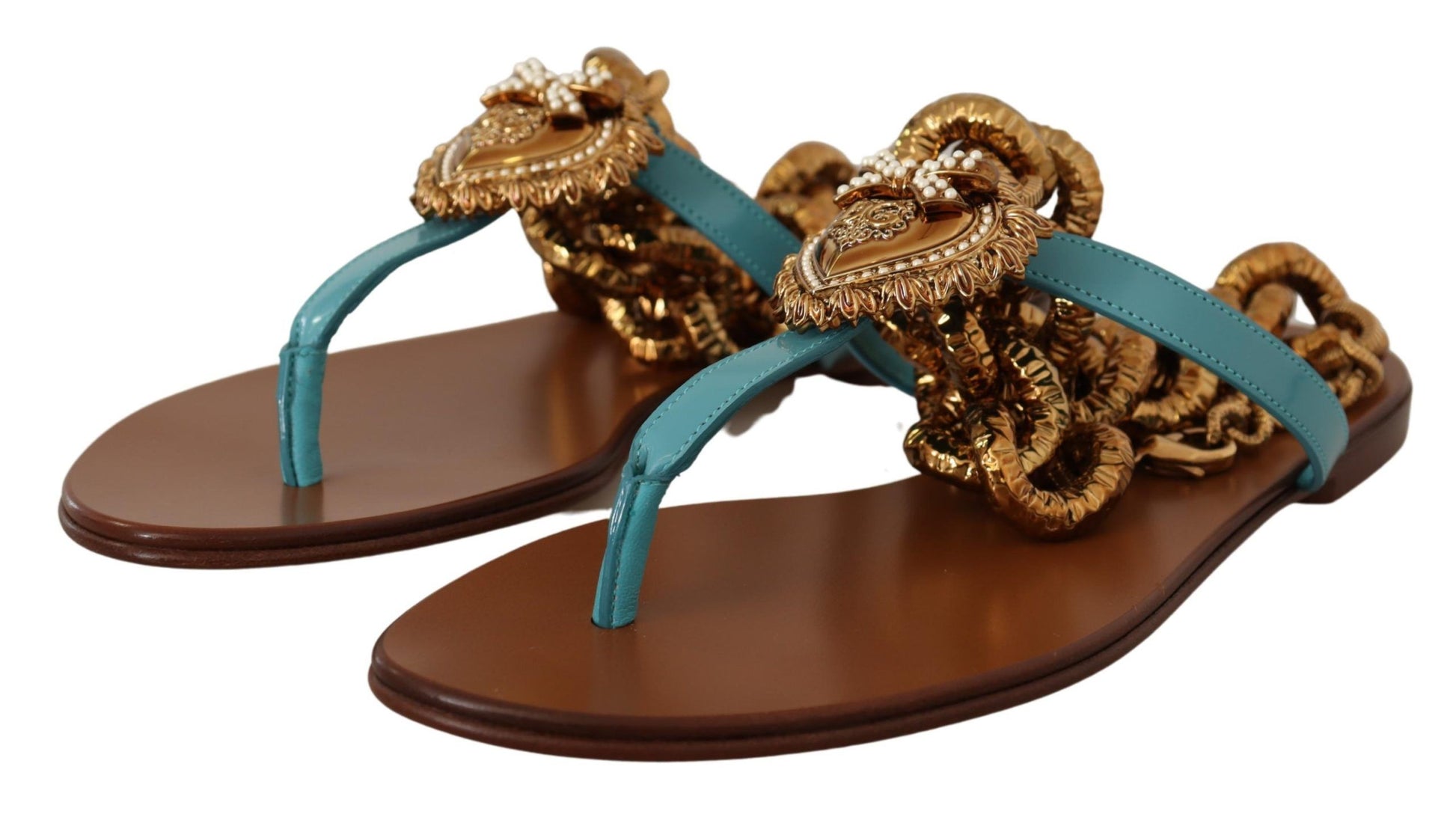 Blaue flache Sandalen „Devotion“ aus Leder